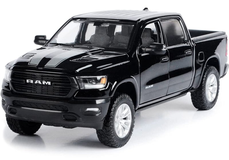 Motormax Toy 2019 RAM 1500 Laramie Crew Cab Pickup Truck Black with Silver Stripes 124 Diecast Model Car by Motormax 79357 79357BKS - Image 2