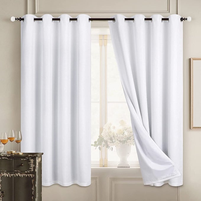 100 BLACKOUT CURTAINS WHITE LINEN CURTAINS FOR BEDROOM GROMMET THERMAL INSULATED ROOM DARKENING DRAPES 2 PANELS W52 X L72 INCH