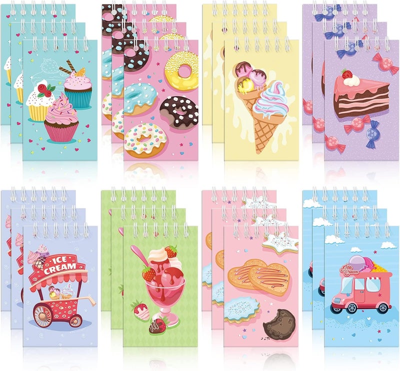 klarako 24 Pack Ice Cream Party Favors, Mini Ice Cream Spiral Notebooks Prize Pinata Fillers Goodie Bag Stuffers Teacher Classroom Rewards Supplies for Sweet Summer Dessert ice Cream Donut Birthday Party - Image 1