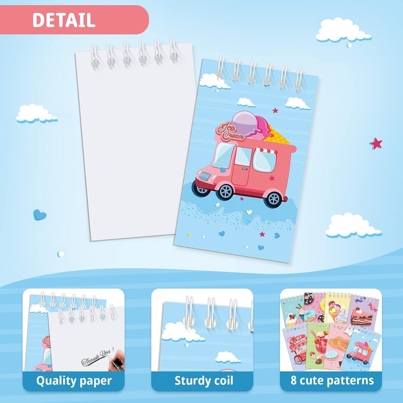 klarako 24 Pack Ice Cream Party Favors, Mini Ice Cream Spiral Notebooks Prize Pinata Fillers Goodie Bag Stuffers Teacher Classroom Rewards Supplies for Sweet Summer Dessert ice Cream Donut Birthday Party - Image 3