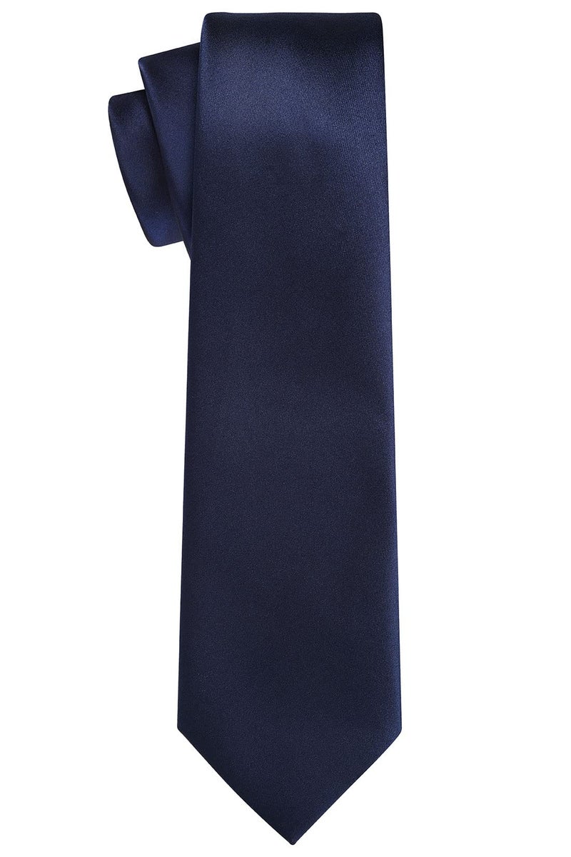 KissTies Marine Tie Navy Blue Solid Satin Necktie Ties For Men + Gift Box - Image 3