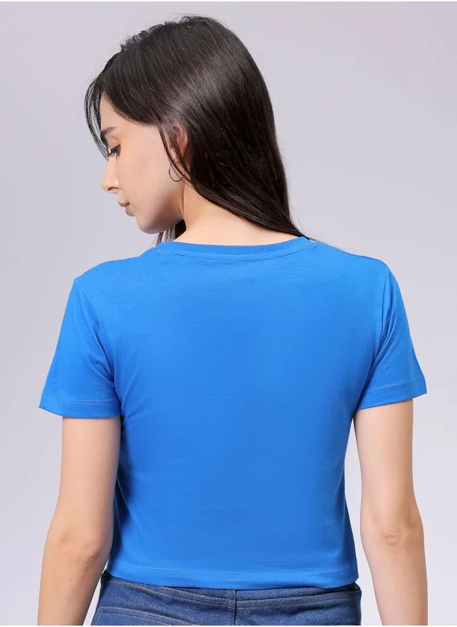 Freehand Women Slim Fit Solid Cropped T-Shirt