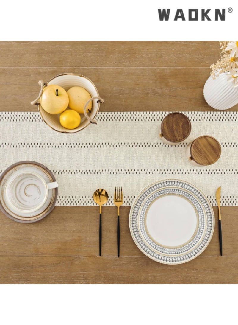WAOKN Cream Colored Table Runner with Knotted Tassels, Elegant Table Scarf for Dining Tables, Adds a Luxurious Touch to Your Home Decor, Ideal for Everyday Use and Special Occasions,30*183 cm - Image 5