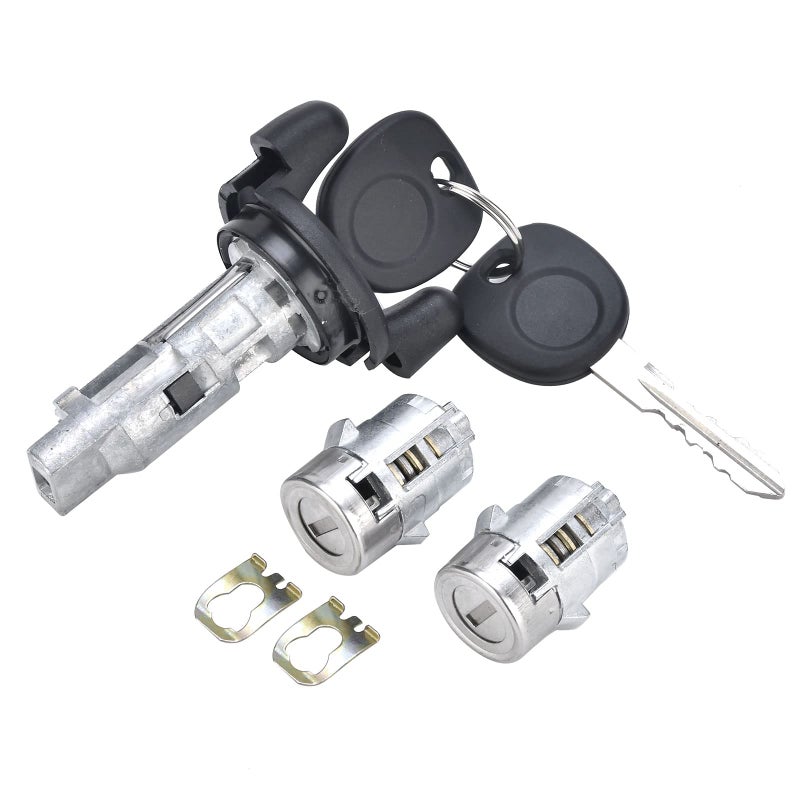 Ignition Switch Lock Cylinder with Pair Front Door Lock Cylinder Compatible with 1999 2000 Chevy Silverado Tahoe Suburban GMC Sierra Replace OE 704600 702912 X2 598007 X2 No chip