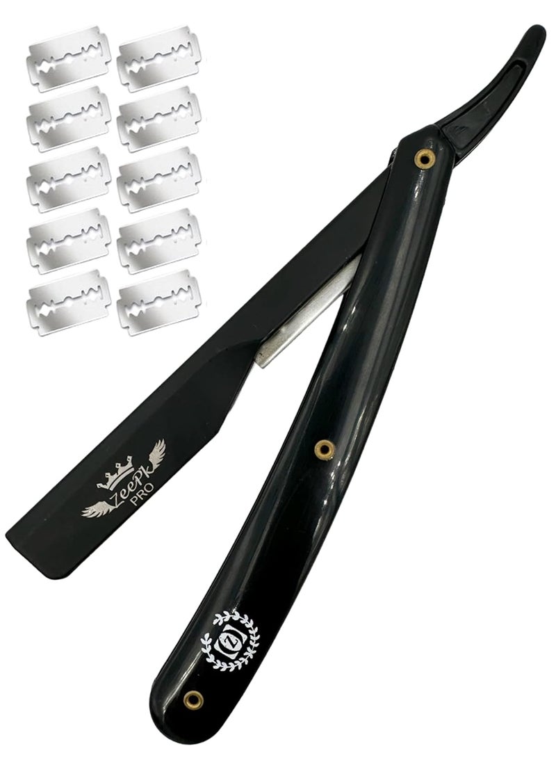 Liberty Supply - PROFESSIONAL STRAIGHT BARBER RAZOR CLEAN SHAVE  FREE BLADES STRAIGHT EDGE BLADE AFEITADO RAPADA USA SALON SHAVING CLASSIC STAINLESS STEEL Black Razor Holder - Image 1