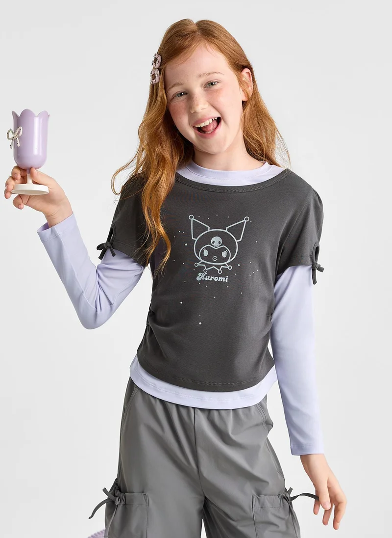 Balabala Kids Girls Round neck long-sleeved T-shirt