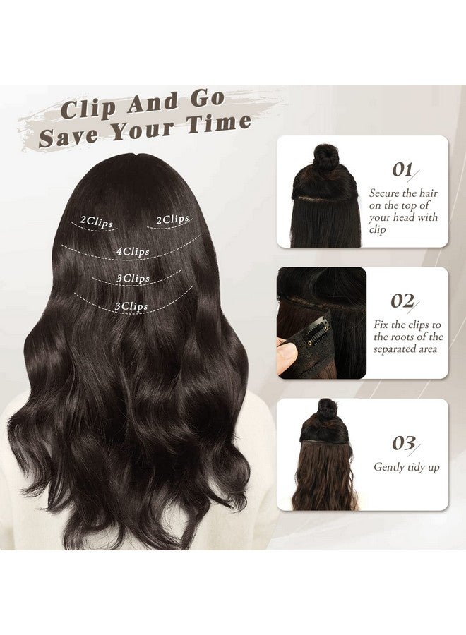 BARSDAR Black Clip in Hair Extensions - 18 Inch Wavy Clip in Hair Extensions for Women - 5PCs Thick Soft Synthetic Hairpieces Clip ins Daily Party Halloween - Natural Black - Image 5