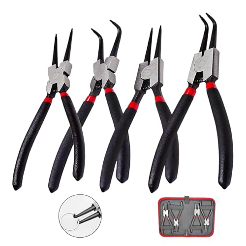 KUBOJSDLZ 4PC 7 Snap Ring Pliers Set InternalExternal Circlip Pliers Kit with StraightBent Jaw Tips Heavy Duty C Clamp Pliers for Automotive Tools - Image 1