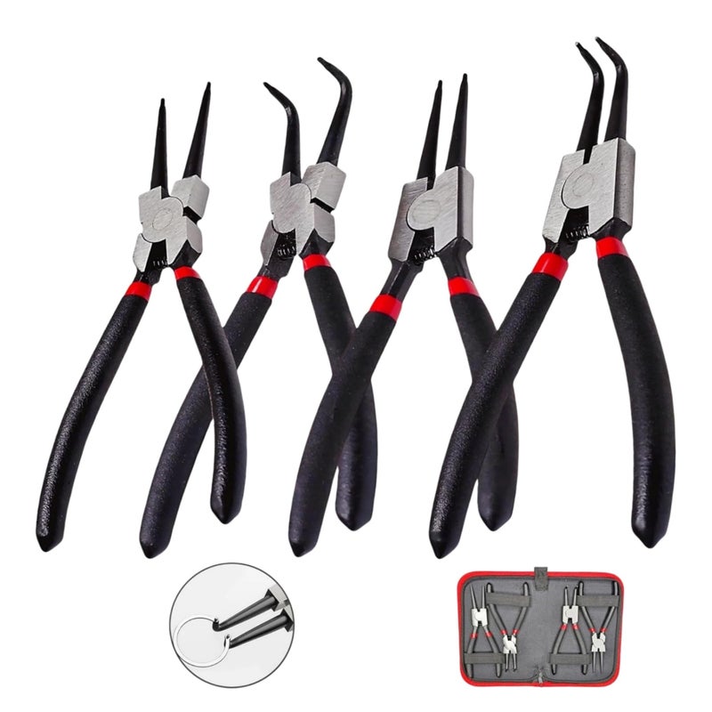 KUBOJSDLZ 4PC 7 Snap Ring Pliers Set InternalExternal Circlip Pliers Kit with StraightBent Jaw Tips Heavy Duty C Clamp Pliers for Automotive Tools - Image 2