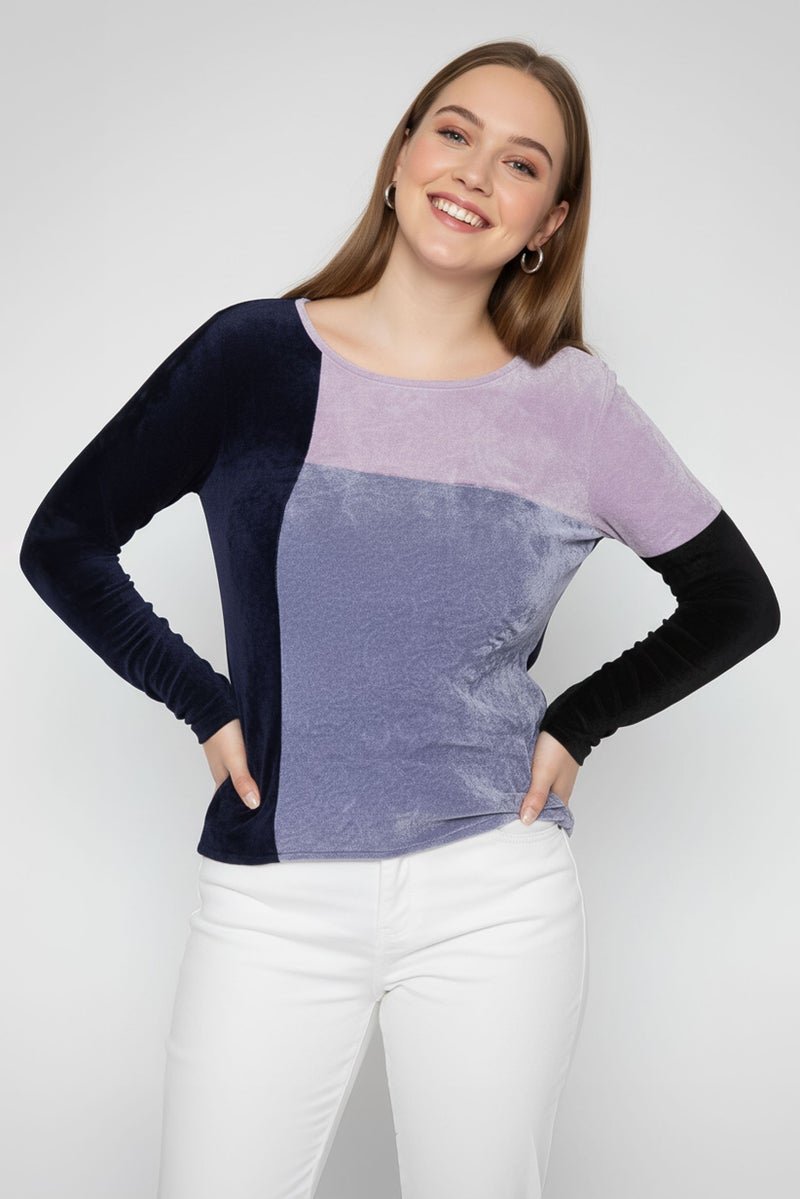 armani Emporio Armani Women Colorblock Sweater, Purple - Image 2