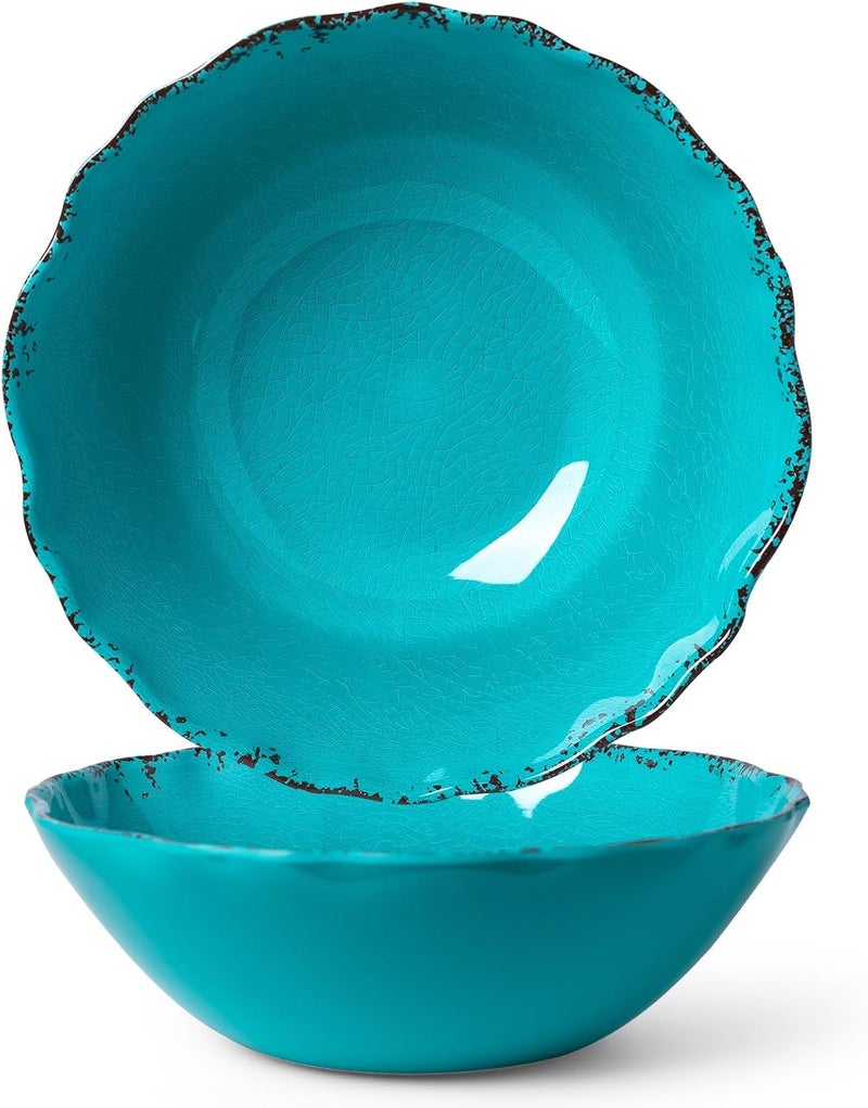 LEHAHA Vintage Melamine Salad Bowls Set 2 pieces 130 OZ Large Pasta Bowls and Mixing Bowls 12 inches Chip resistant Large Serving Bowls for Entertaining Dishwasher Safe Teal - Image 1