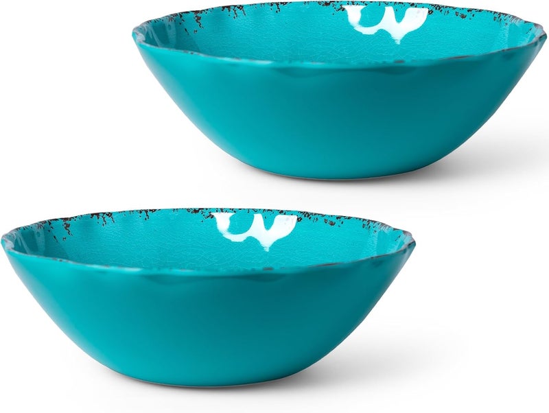 LEHAHA Vintage Melamine Salad Bowls Set 2 pieces 130 OZ Large Pasta Bowls and Mixing Bowls 12 inches Chip resistant Large Serving Bowls for Entertaining Dishwasher Safe Teal - Image 2