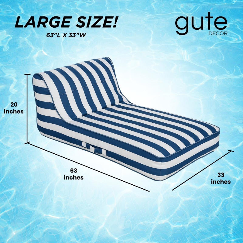 Gute Upholstered Stylish Pool Float Lounger Recliner, Large Floating Chair & Backrest, Heavy Duty Lake, Beach - Premium Comfortable Tube, Durable Water Floaty Tanning Relaxation LoungeFloat - Blue Stripped - Image 2