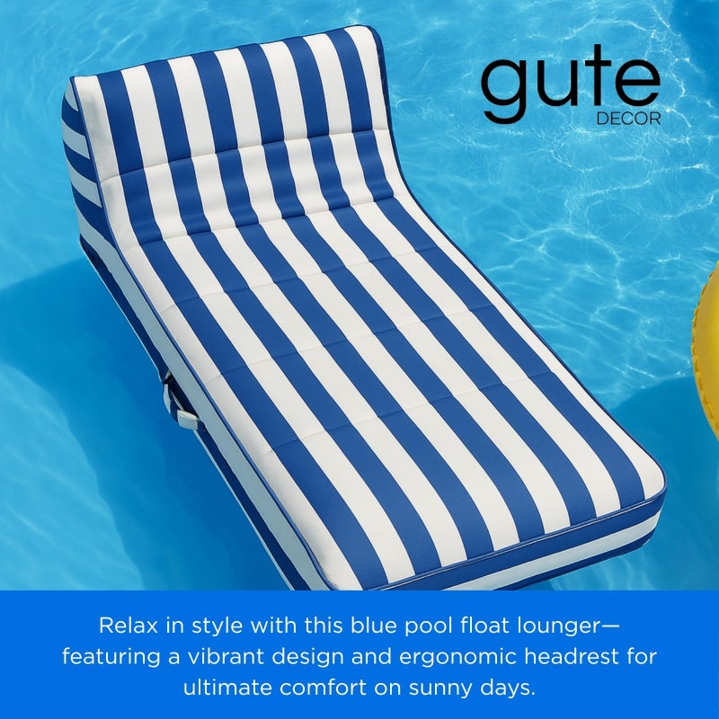Gute Upholstered Stylish Pool Float Lounger Recliner, Large Floating Chair & Backrest, Heavy Duty Lake, Beach - Premium Comfortable Tube, Durable Water Floaty Tanning Relaxation LoungeFloat - Blue Stripped - Image 4