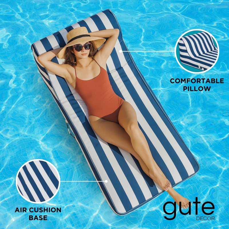 Gute Upholstered Stylish Pool Float Lounger Recliner, Large Floating Chair & Backrest, Heavy Duty Lake, Beach - Premium Comfortable Tube, Durable Water Floaty Tanning Relaxation LoungeFloat - Blue Stripped - Image 3