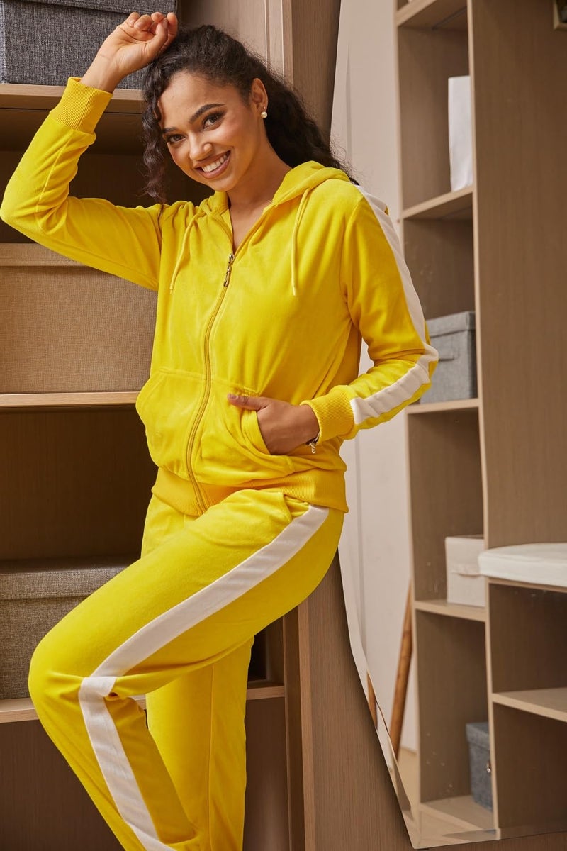 Facitisu Velour Tracksuits Womens 2 Piece Sets Velvet Sweatsuits Casual Outfits Hoodies Sweatpants - Image 4