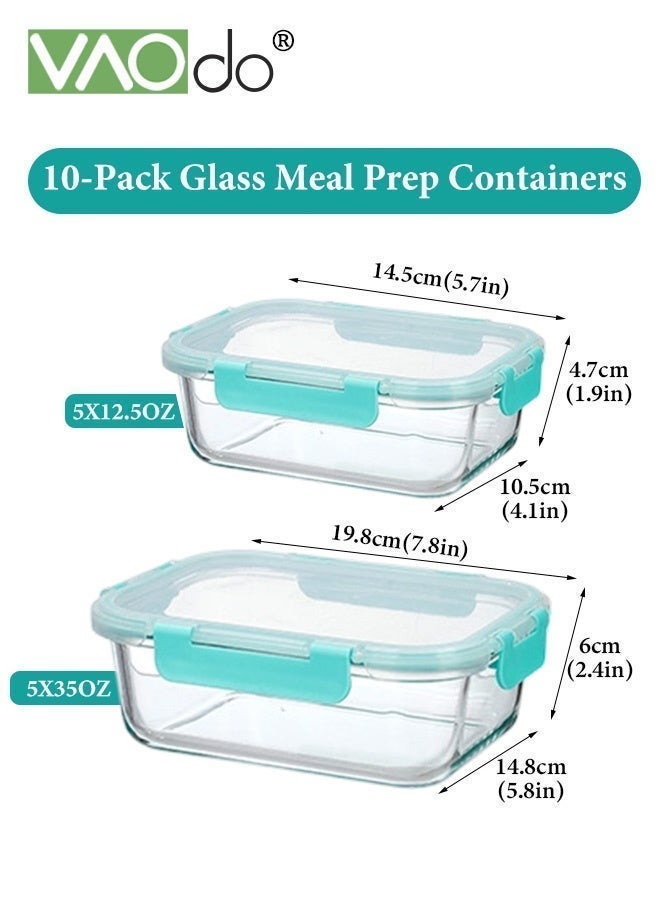 فاو دو 20 قطعة من حاويات تخزين الطعام الزجاجية مع أغطية، حاويات زجاجية لإعداد الوجبات، صناديق غداء زجاجية محكمة الغلق، آمنة للاستخدام في الميكروويف والفريزر وغسالة الأطباق والفرن، مانعة للتسرب وخالية من مادة BPA، خضراء 1040 مل و370 مل - Image 3