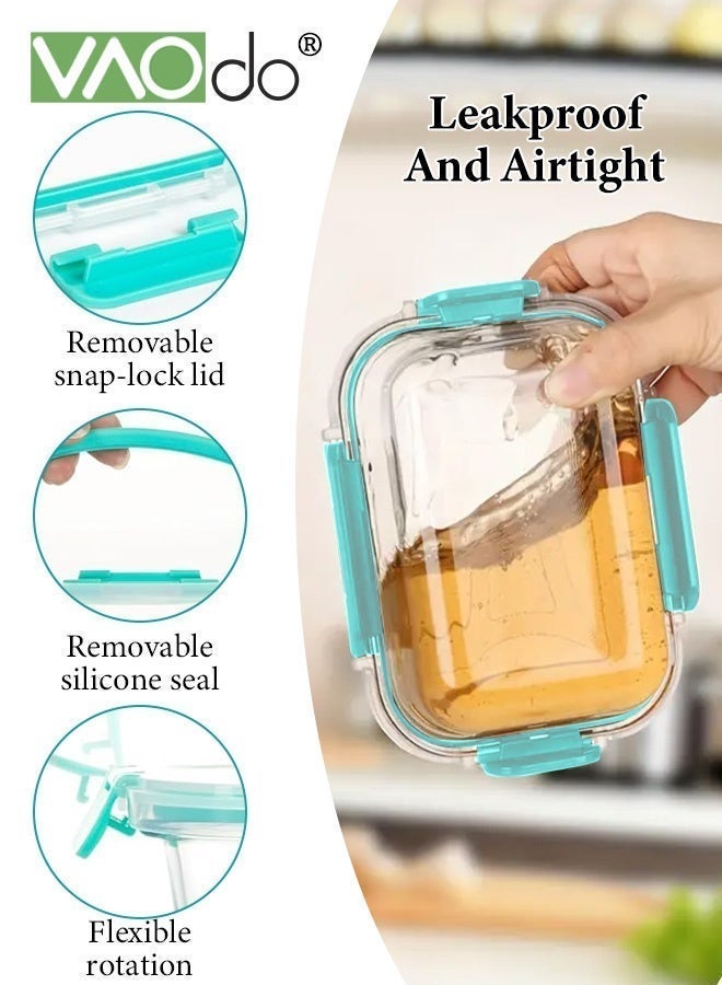 فاو دو 20 قطعة من حاويات تخزين الطعام الزجاجية مع أغطية، حاويات زجاجية لإعداد الوجبات، صناديق غداء زجاجية محكمة الغلق، آمنة للاستخدام في الميكروويف والفريزر وغسالة الأطباق والفرن، مانعة للتسرب وخالية من مادة BPA، خضراء 1040 مل و370 مل - Image 4