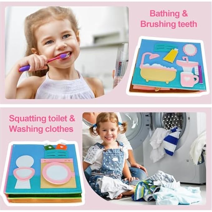 MONTESSORI BUSY BOOK FOR TODDLERS,QUIET ACTIVITY BOOK WITH LIFE SKILLS,COGNITION,SORTING,MATCHING,KIDS DIY FELT QUIET BOOK,PRETEND PLAY DRESS UP GAME EARLY LEARNING EDUCATIONAL TRAVEL TOYS - Image 4