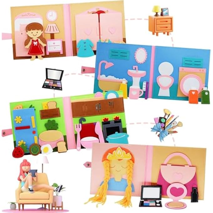 MONTESSORI BUSY BOOK FOR TODDLERS,QUIET ACTIVITY BOOK WITH LIFE SKILLS,COGNITION,SORTING,MATCHING,KIDS DIY FELT QUIET BOOK,PRETEND PLAY DRESS UP GAME EARLY LEARNING EDUCATIONAL TRAVEL TOYS - Image 3