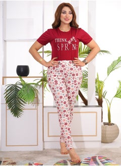 Star Tex Women's Cotton Home Summer Pajama Set Unique Design Simple Embroidery with Attractive Plaid Pants 2 Piece Set  - Image 3