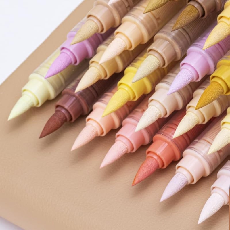 Guangna Skin Tone Acrylic Paint Art Markers 24 Colors Brush Tip Skin Tone Markers Set Perfect for Paper Wood Rock Glass Plastic Metal Canvas Comics Anime Coloring - Image 2