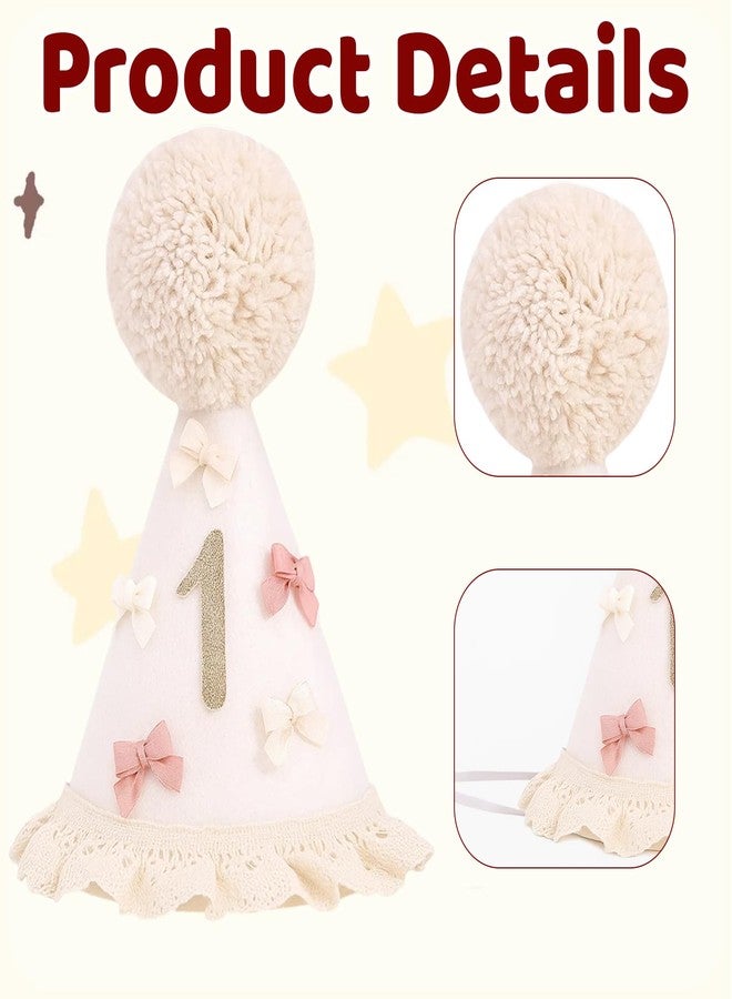 CZFSWT 2Pcs First Birthday Hat Set, Boho 1st Birthdays Hats with Bow, One Year Old Birthday Hat Suitable for Theme Celebration Activities, Milestone Photography, Souvenir Making - Image 3