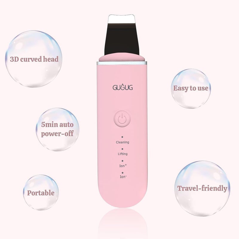 GUGUG جهاز تنظيف البشرة GUGUG - ملعقة تنظيف البشرة لإزالة الرؤوس السوداء وتنظيف المسام مع 4 أوضاع، أدوات العناية بالبشرة - وردي - Image 5
