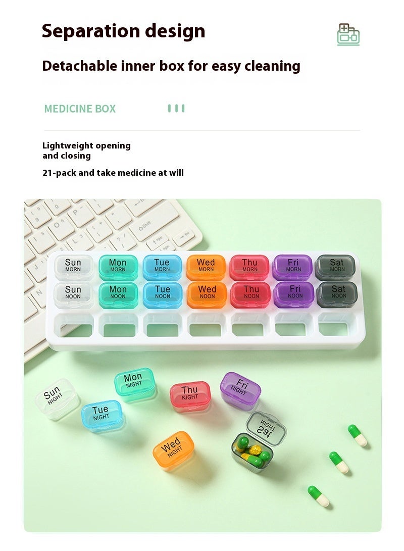 لبونير منظم أقراص أسبوعي كبير لحبوب منع الحمل الأسبوعية 3 مرات في اليوم، علب أقراص كبيرة لحبوب منع الحمل صباحًا ومساءً لمدة 7 أيام، علبة أقراص كبيرة لزيوت السمك ومكملات الفيتامينات - Image 3