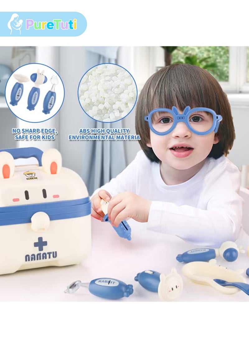 طفل نقي مجموعة أدوات طبيب الأسنان للأطفال الصغار، 34 قطعة من ألعاب طبيب الأسنان للأطفال، مجموعة ألعاب طبيب الأسنان مع سماعة طبية لطبيب الأسنان، ألعاب لعب الأدوار للأولاد والبنات من سن 3 سنوات فما فوق (أزرق) - Image 5