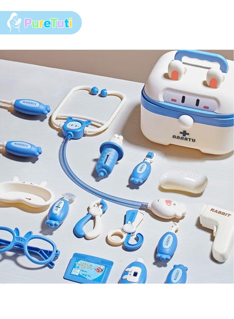 طفل نقي مجموعة أدوات طبيب الأسنان للأطفال الصغار، 34 قطعة من ألعاب طبيب الأسنان للأطفال، مجموعة ألعاب طبيب الأسنان مع سماعة طبية لطبيب الأسنان، ألعاب لعب الأدوار للأولاد والبنات من سن 3 سنوات فما فوق (أزرق) - Image 3