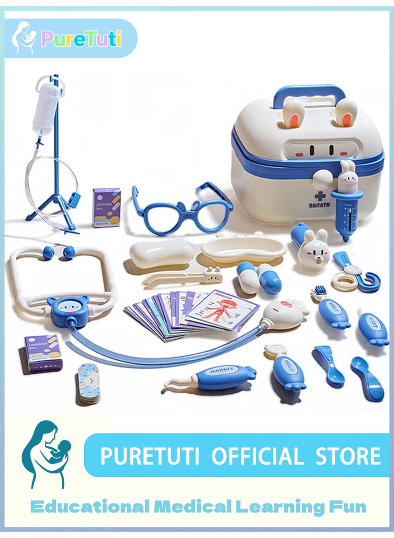 طفل نقي مجموعة أدوات طبيب الأسنان للأطفال الصغار، 34 قطعة من ألعاب طبيب الأسنان للأطفال، مجموعة ألعاب طبيب الأسنان مع سماعة طبية لطبيب الأسنان، ألعاب لعب الأدوار للأولاد والبنات من سن 3 سنوات فما فوق (أزرق) - Image 1