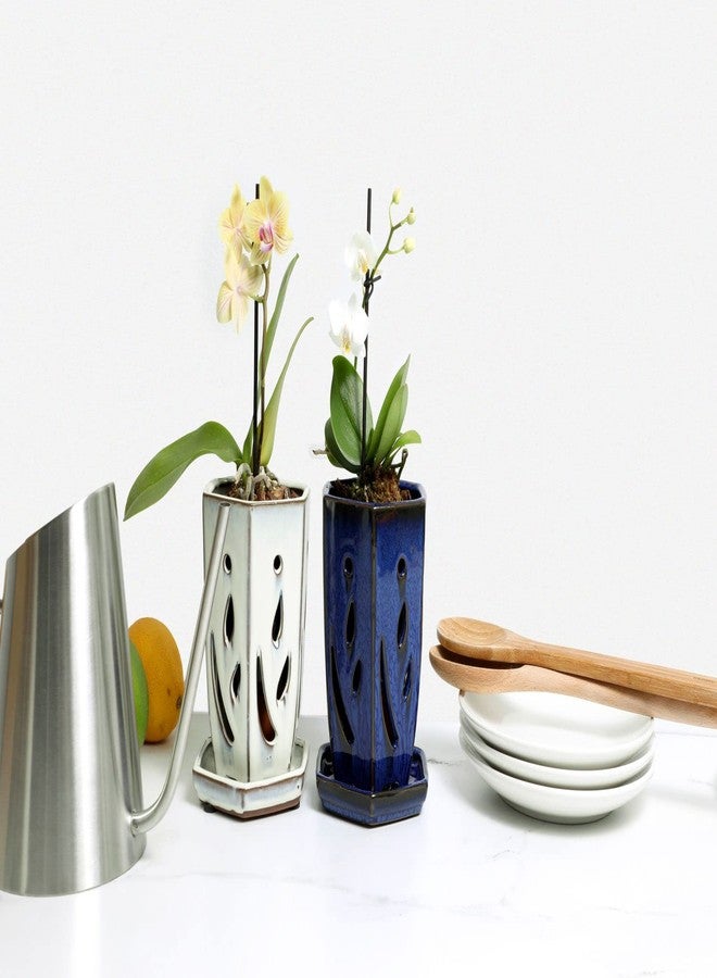 rePotme 4 x 6 inch Ceramic Orchid Pot (White Diamond) - Hexagon Orchid Pot with Holes - Image 4