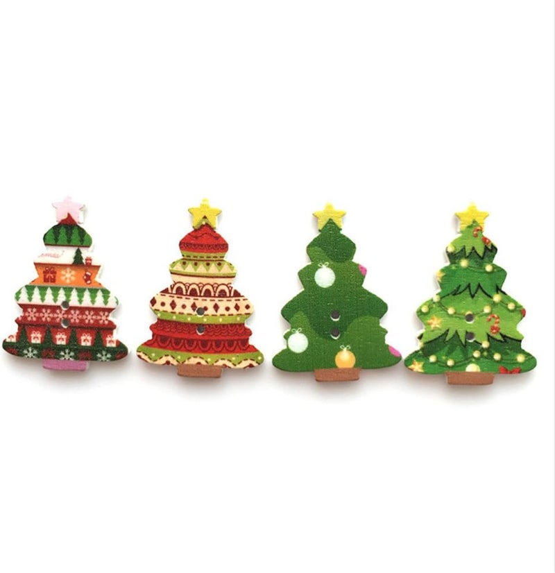 klarako Wooden Christmas Tree Buttons with 2 Hole Perfect for Decor 100pcs (Random Color) - Image 5