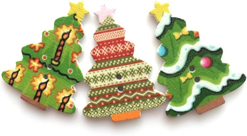 klarako Wooden Christmas Tree Buttons with 2 Hole Perfect for Decor 100pcs (Random Color) - Image 4