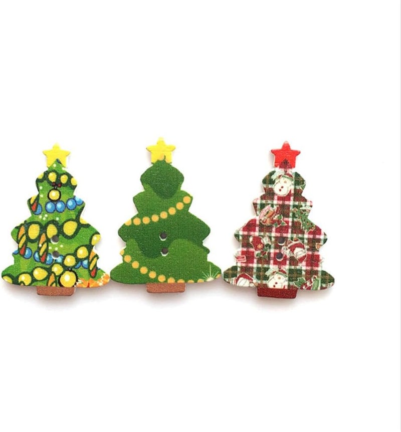 klarako Wooden Christmas Tree Buttons with 2 Hole Perfect for Decor 100pcs (Random Color) - Image 2
