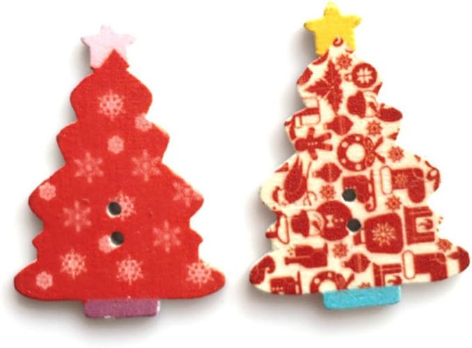 klarako Wooden Christmas Tree Buttons with 2 Hole Perfect for Decor 100pcs (Random Color) - Image 3