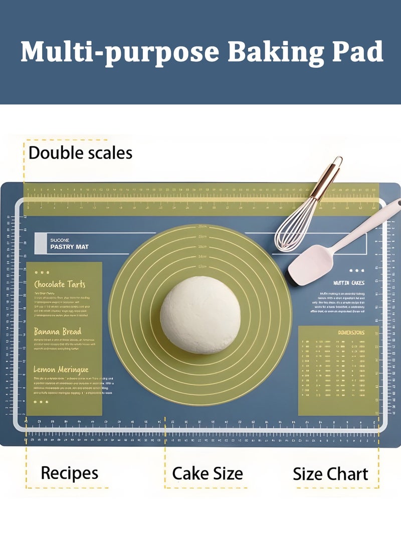 2 Pcs Silicone Baking Mat Set, Nonstick Bakeware Mats with Rolling Pin, Food Grade Silicone Dough Rolling Mat For Making Cookies, Dough Roller With Countertop Mat, 40*60 CM Blue  - Image 3