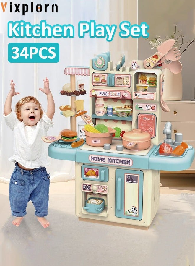 Vixplorn 34PCS Kitchen Toy Set Simulated Cooking Toy Set Role-Playing Game With Realistic Steam and Lights For Girls' Play Birthday Gift Suitable for Girls and Boys Age 3 and Up - Image 1