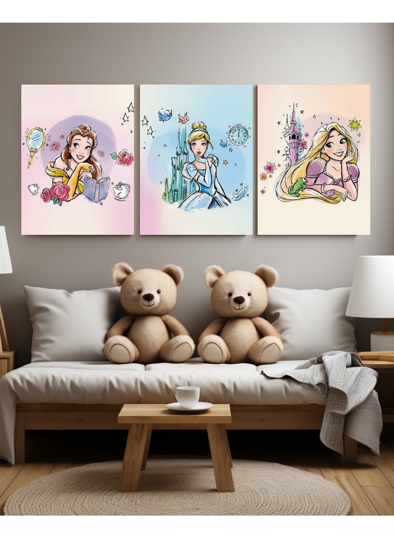 Disney Princess Wall Art Set – 3 Pieces for Kids’ Rooms