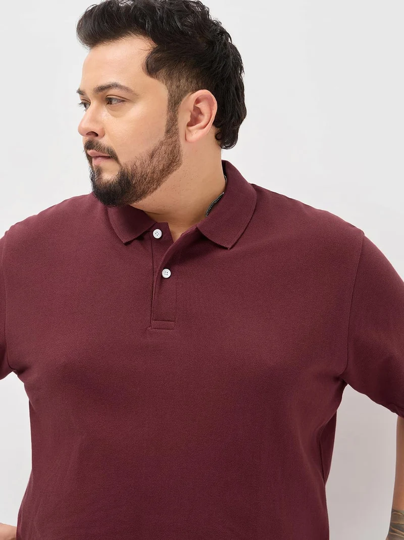 Urbano Fashion  Urbano Plus Men's Maroon Solid Regular Fit Half Sleeve Cotton Polo T-Shirt  | Best Price UAE