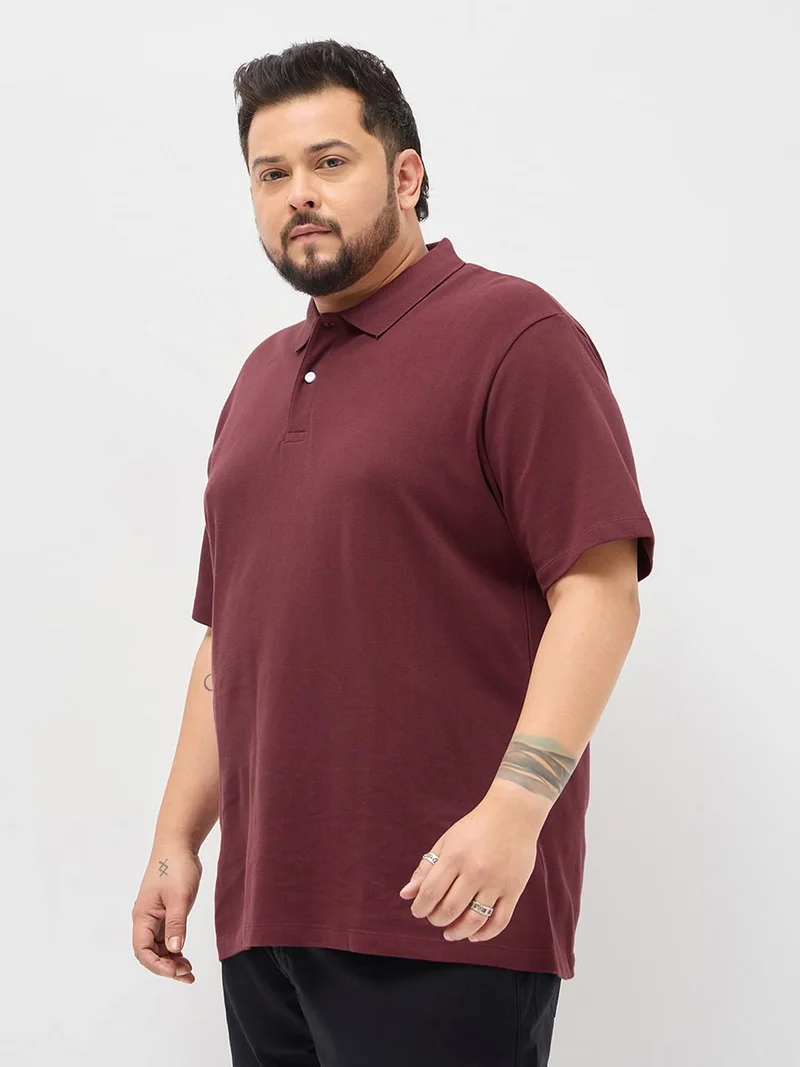 Urbano Fashion  Urbano Plus Men's Maroon Solid Regular Fit Half Sleeve Cotton Polo T-Shirt  | Best Price UAE