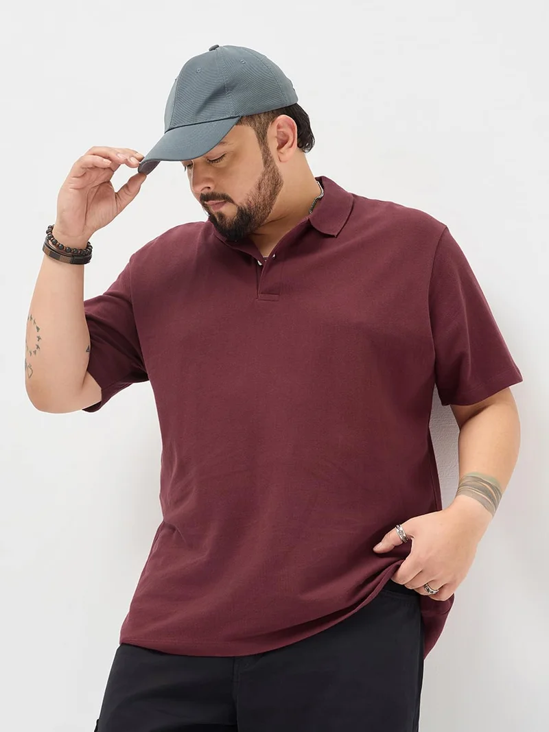 Urbano Plus Men's Maroon Solid Regular Fit Half Sleeve Cotton Polo T-Shirt