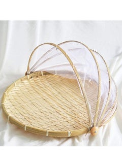 DubaiGallery Hand Woven Bamboo Food Serving Tray Fruit Vegetable Bread Shop Basket Outdoor Picnic Food Serving Basket Mesh Net Cover  - Image 3