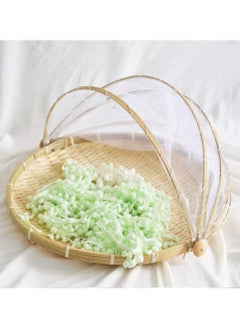 DubaiGallery Hand Woven Bamboo Food Serving Tray Fruit Vegetable Bread Shop Basket Outdoor Picnic Food Serving Basket Mesh Net Cover  - Image 1