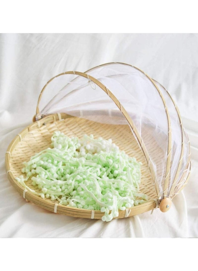 DubaiGallery Hand Woven Bamboo Food Serving Tray Fruit Vegetable Bread Shop Basket Outdoor Picnic Food Serving Basket Mesh Net Cover  - Image 1