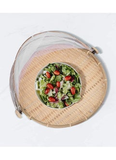 DubaiGallery Hand Woven Bamboo Food Serving Tray Fruit Vegetable Bread Shop Basket Outdoor Picnic Food Serving Basket Mesh Net Cover  - Image 5
