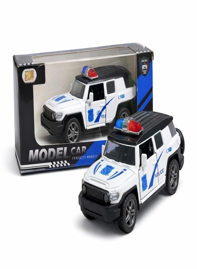 SQUIDSY 1:36 Scale Mini Indian Police Car Model – Die-Cast Metal Pull Back Vehicle with Openable Doors – Alloy Police Toy Car for Kids, Boys & Collectors (White) - Image 1