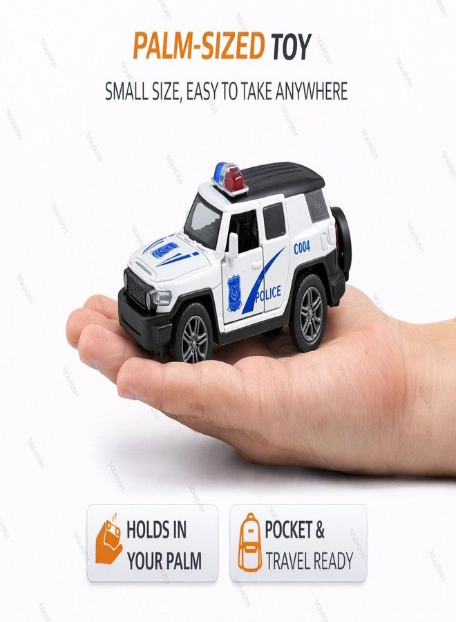 SQUIDSY 1:36 Scale Mini Indian Police Car Model – Die-Cast Metal Pull Back Vehicle with Openable Doors – Alloy Police Toy Car for Kids, Boys & Collectors (White) - Image 3