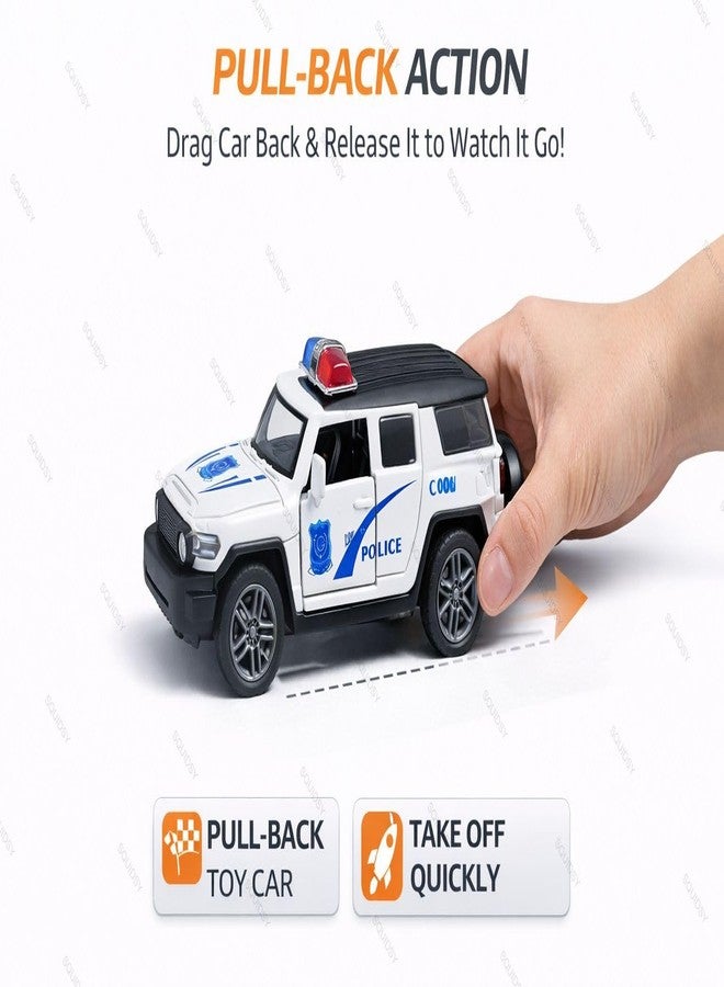 SQUIDSY 1:36 Scale Mini Indian Police Car Model – Die-Cast Metal Pull Back Vehicle with Openable Doors – Alloy Police Toy Car for Kids, Boys & Collectors (White) - Image 2